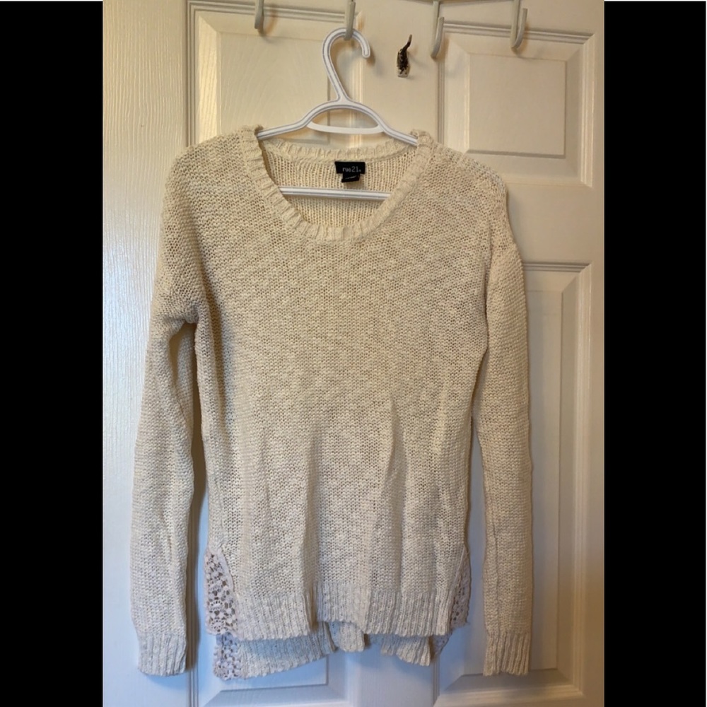 Knitted Sweater / Cream Colour With Lace On Sides